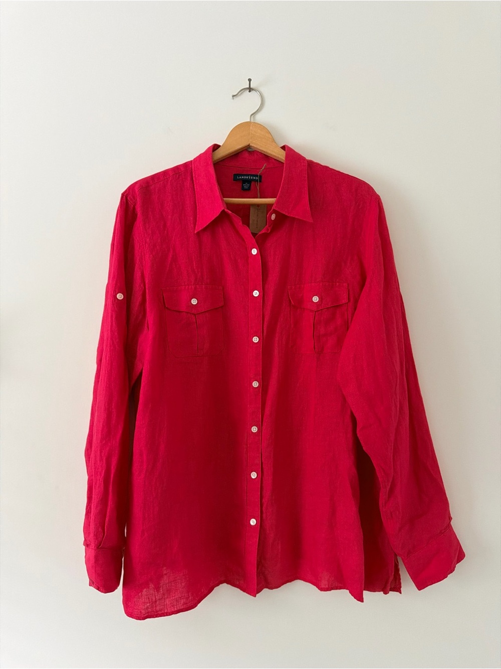 Lands' End Poppy Red Linen Button Up Shirt